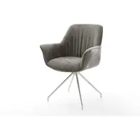 DELIFE Chaise-de-salle-à-manger Keila-Flex avec accoudoirs bouclé doux couleur boue pied croisé conique acier inoxydable