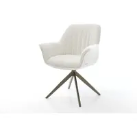 DELIFE Chaise-pivotante Keila-Flex avec accoudoirs bouclé doux beige pied croisé large aspect titane pivotement sur 360° fonction bascule