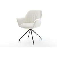 DELIFE Chaise-de-salle-à-manger Keila-Flex avec accoudoirs bouclé doux beige pied croisé conique noir