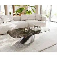 DELIFE Table basse Edge bateau 140x80 cm céramique Emperador Extra Lucidato brun foncé Conis acier inoxydable brossé
