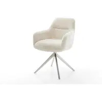 DELIFE Chaise-pivotante Pejo-Flex peluche crème-blanc pied croisé large acier inoxydable pivotement sur 360° fonction bascule resorts ensachés