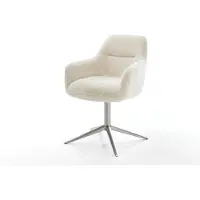 DELIFE Chaise-pivotante Pejo-Flex peluche crème-blanc pied de chaise 4 branches acier inoxydable pivotement sur 360° fonction bascule resorts ensachés