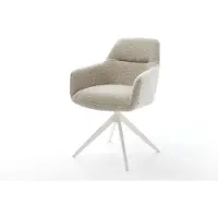 DELIFE Chaise-pivotante Pejo-Flex tissu tissé doux beige pied croisé large blanc pivotement sur 360° fonction bascule resorts ensachés