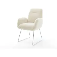 DELIFE Chaise-de-salle-à-manger Zoa-Flex tissu teddy beige pied trapèze acier inoxydable resorts ensachés
