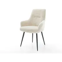 DELIFE Chaise-de-salle-à-manger Zelia-Flex avec accoudoirs peluche crème-blanc 4 pieds coniques noir resorts ensachés