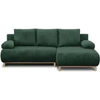 MIKA Canapé d'angle droite convertible - 3 places - - Tissu velours côtelé vert foncé - Coffre de rangement - 192 x 84 x 93