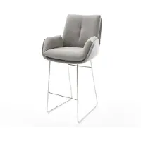 DELIFE Chaise-de-bar Clea-Flex, tissu structuré Soft gris, piètement en acier inoxydable, ressorts ensachés