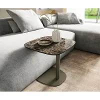 DELIFE table d’appoint Edge bateau 50x50 cm céramique Emperador Extra Lucidato brun foncé Eleny métal finition effet titane