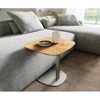 DELIFE table d’appoint Edge Boot 50x50 cm chêne naturel bord suisse Eleny acier inoxydable brossé