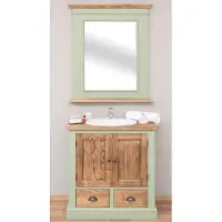 Casa Padrino Ensemble de salle de bain de style rustique vert clair / brun - 1 lavabo & 1 miroir mural - Meubles de salle de bain en bois massif de style rustique