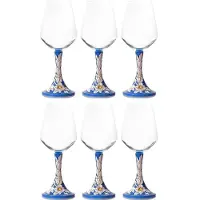 Casa Padrino Verres à vin de luxe en céramique (set de 6) Bleu / Multicolore H. 23,5 cm - Verres à vin faits et peints à la main - Accessoires pour hôtels et restaurants - Qualité de luxe - Italy