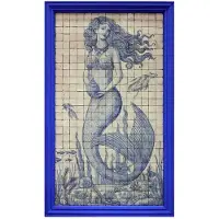 Casa Padrino Luxe Peinture murale baroque Sirène Crème / Bleu H. 280 cm - Décoration murale baroque