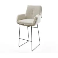 DELIFE Chaise-de-bar Clea-Flex Tissu tissé doux Beige Pied trapèze noir Noir
