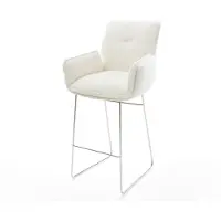 DELIFE Chaise-de-bar Nela-Flex Bouclé doux Beige Pied trapèze acier inoxydable Argent