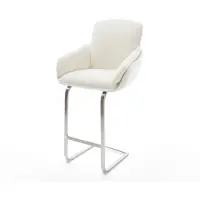 DELIFE Chaise-de-bar Luan-Flex Bouclé doux Beige Pied cantilever acier inoxydable Argent