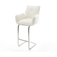 DELIFE Chaise-de-bar Nela-Flex Bouclé doux Beige Pied cantilever acier inoxydable Argent