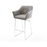 DELIFE Chaise-de-bar Yulo-Flex Tissu structuré doux Gris Pied trapèze acier inoxydable Argent