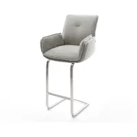DELIFE Chaise-de-bar Nela-Flex Tissu structuré doux Gris Pied cantilever acier inoxydable Argent