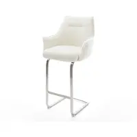 DELIFE Chaise-de-bar Alja-Flex Bouclé doux Beige Pied cantilever acier inoxydable Argent Ressort ensaché