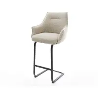 DELIFE Chaise-de-bar Alja-Flex Tissu tissé doux Beige Pied cantilever plat noir Noir Ressort ensaché