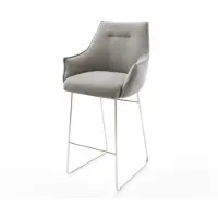 DELIFE Chaise-de-bar Alja-Flex Tissu structuré doux Gris Pied trapèze acier inoxydable Argent Ressort ensaché