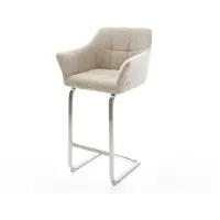 DELIFE Chaise-de-bar Yulo-Flex Tissu tissé doux Beige Pied cantilever acier inoxydable Argent