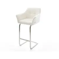 DELIFE Chaise-de-bar Yulo-Flex Bouclé doux Beige Pied cantilever acier inoxydable Argent