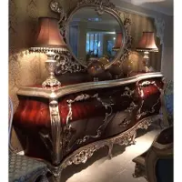 Casa Padrino Meubles baroques de luxe ensemble buffet avec miroir brun foncé / argent - armoire somptueuse en bois massif avec miroir mural élégant - Meubles de style baroque