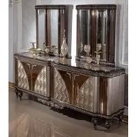 Casa Padrino Luxe Ensemble de Meubles Baroques Gris / Noir / Argent / Or - 1 Buffet Baroque avec 4 portes & 2 miroirs muraux baroques - Meubles baroques faits main - Noble & Somptueux