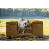 Casa Padrino Lit de luxe pour chien Ocre / Marron foncé / Ocre 65 x 55 x H. 31 cm - Lit rectangulaire moderne pour chien avec coussin - Meubles pour chiens de luxe - Meubles pour animaux de luxe