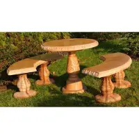Casa Padrino Ensemble de meubles de jardin en pierre Beige - 1 Table de jardin ronde & 2 Bancs de jardin courbés - Meubles de jardin et de terrasse orientaux