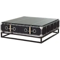 Casa Padrino Table basse de luxe, design coffret vintage, avec applications "horsebit", couleur gris foncé, dimensions 90 x 90 cm