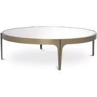 Casa Padrino Luxe Table basse laiton / bronze Ø 124 x H. 34,5 cm - Table de salon ronde en acier inoxydable avec plateau en verre miroir - Meubles de salon de luxe