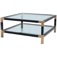 Casa Padrino Table basse de luxe Noir / Laiton 100 x 100 x H. 45 cm - Table de salon avec plateau en verre - Meubles de luxe