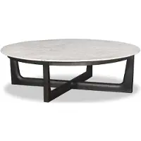 Casa Padrino Table basse de luxe Blanc / Noir Ø 120 x H. 35 cm - Table de salon ronde en bois massif avec plateau en marbre - Meubles de salon de luxe