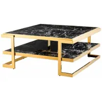 Casa Padrino Table basse , style Art Déco, luxe, en résine de qualité imitation marbre, finition dorée - 100 x 100 x H. 46 cm