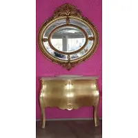 Casa Padrino Meuble-lavabo de style baroque de luxe , avec plateau en marbre crème et miroir rond doré, dimensions : 124 x 54 x 92 cm
