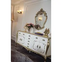 Casa Padrino Meubles baroques de luxe Ensemble buffet avec miroir blanc / or - Armoire somptueuse en bois massif avec miroir mural élégant - Meubles de style baroque