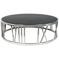 Casa Padrino Luxe Art Déco Table basse ronde en acier inoxydable poli avec plateau en marbre - Collection Luxe