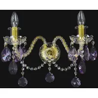 Casa Padrino Luxus Barock Doppel Wandleuchte Gold / Lila 38 x 20 x H. 26 cm - Lampe murale de style baroque avec suspensions en cristal - Luminaires baroques - Noble et somptueux