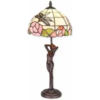 Casa Padrino Art Déco Tiffany Lampe de Table Marron / Multicolore H. 55 cm - Tiffany Luminaires