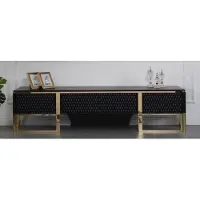 Casa Padrino Luxe Armoire TV Noir / Or 220 x 50 x H. 53 cm - Noble armoire TV de salon - Meubles de salon de luxe