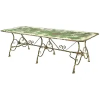 Casa Padrino Table de jardin de style Art nouveau, en fer forgé et en fonte, de couleur vert antique, dimensions : 250 x 90 x hauteur 75 cm