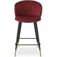 Casa Padrino Chaise de bar de luxe rouge bordeaux / noir / or 50,5 x 54 x H. 92,5 cm - Tabouret de bar de luxe avec dossier et tissu velours noble - Mobilier de bar de luxe