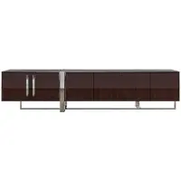Casa Padrino Luxe Art Déco Armoire TV Marron foncé / Argenté 245 x 45 x H. 55 cm - Noble armoire TV de salon avec 6 portes - Meubles Art Déco