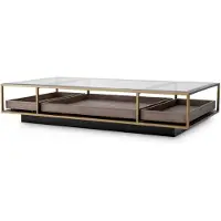 Casa Padrino Luxe Table basse Laiton / Gris / Noir 180 x 90 x H. 37 cm - Table de salon rectangulaire avec plateau en verre - Table d'hôtel - Meubles de salon - Meubles d'hôtel - Meubles de luxe
