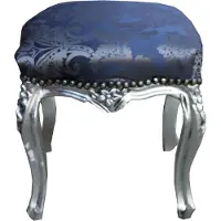 Casa Padrino Tabouret baroque bleu royal motif / argent hauteur - Meubles baroques
