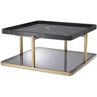 Casa Padrino Luxe Table basse laiton / noir / gris 58 x 58 x H. 27,5 cm - Table de salon moderne en acier inoxydable avec plateau en marbre et verre teinté - Meubles de luxe