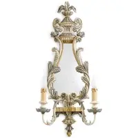 Casa Padrino Luxus Barock Doppel Wandleuchte mit Spiegel Antik Silber / Gold / Weiß 34 x 17 x H. 75 cm - Lampe murale somptueuse de style baroque - Luminaires baroques - Qualité de luxe - Italy