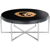 Casa Padrino Table basse , design luxueux, en acier creux avec finition nickel et plateau en bois fossilisé, dimensions : 91 x H 39 cm